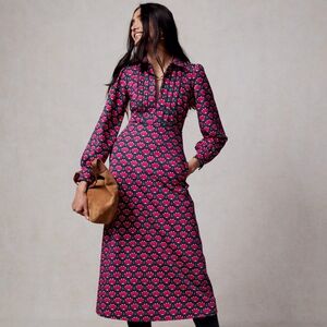 Boden Floral Maxi Zip Up Ponte Dress Long Sleeve